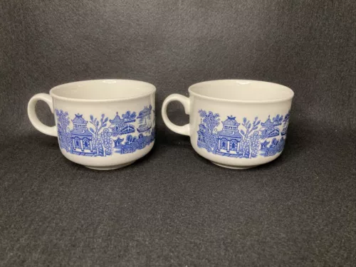 Set of 2 Churchill England Blue Willow Large Soup Mugs Cup 14 Oz 3"H x 4”W