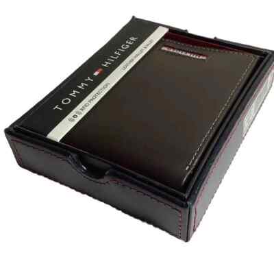 Tommy Hilfiger Mens Leather Bi-fold Wallet Valet, Brown RFID w