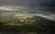 Landscape nature mist fall village forest morning Custom Gaming Mat Desk