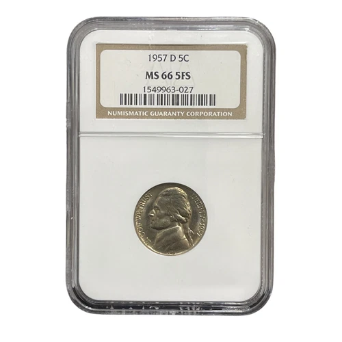 1957 D NICKEL JEFFERSON 5C FIVE CENT NGC MS66 66 FS Full Step Key Denver FS