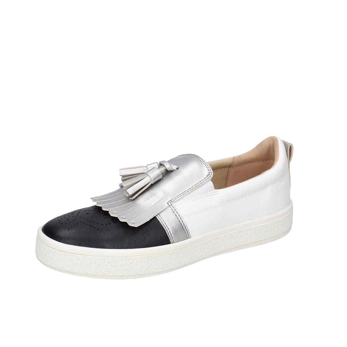 Scarpe donna GEOX 36 EU mocassini bianco pelle grigio EY07 36