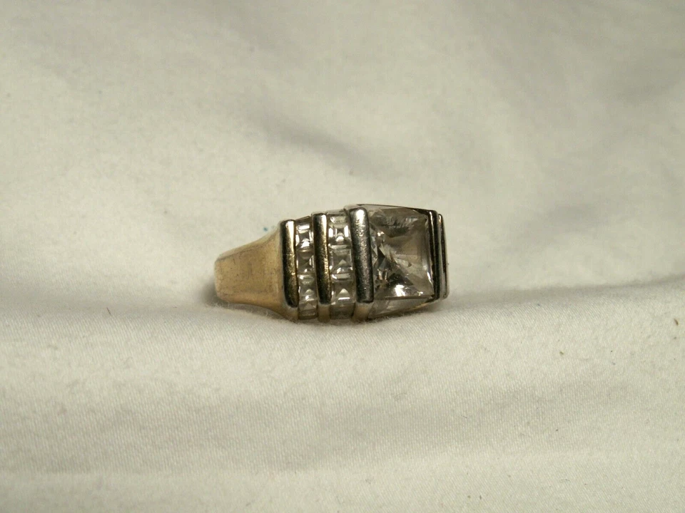 Oro Argento Sterling, Trasparente Topazio Cocktail Anello, Misura 6 - Immagine 3 di 4