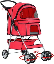 4 Wheels Pet Stroller Cat Dog Cage Stroller Travel Folding Carrier 5 Color