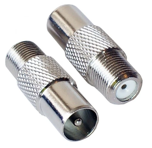 2 x Female F Socket to RF Plug Coax Adaptors Eurovox Dreambox DBox Compatible