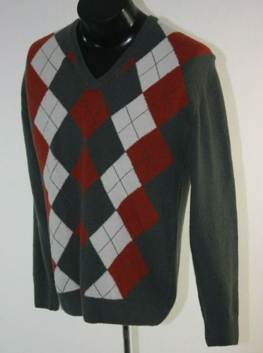 Nays Argyle Sweater Mens Medium V-Neck Long Sleeve Gray Marino Wool Blend - 第 3/12 張圖片
