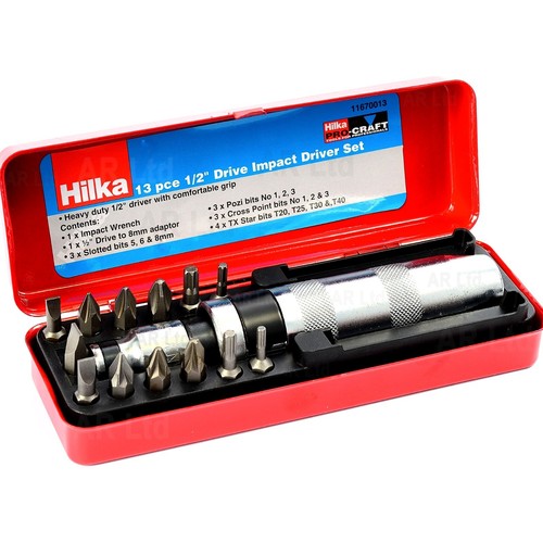 Hilka Impact Screwdriver 13 Bits Pozi TORX Phillips 1/2" Dr Impact Screw Driver - Picture 5 of 6