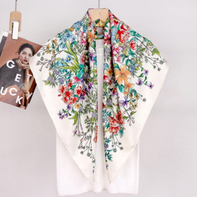 Boutique 14 Momme Twill Seide Halstuch Blumen Druck quadratischer Schal 35''