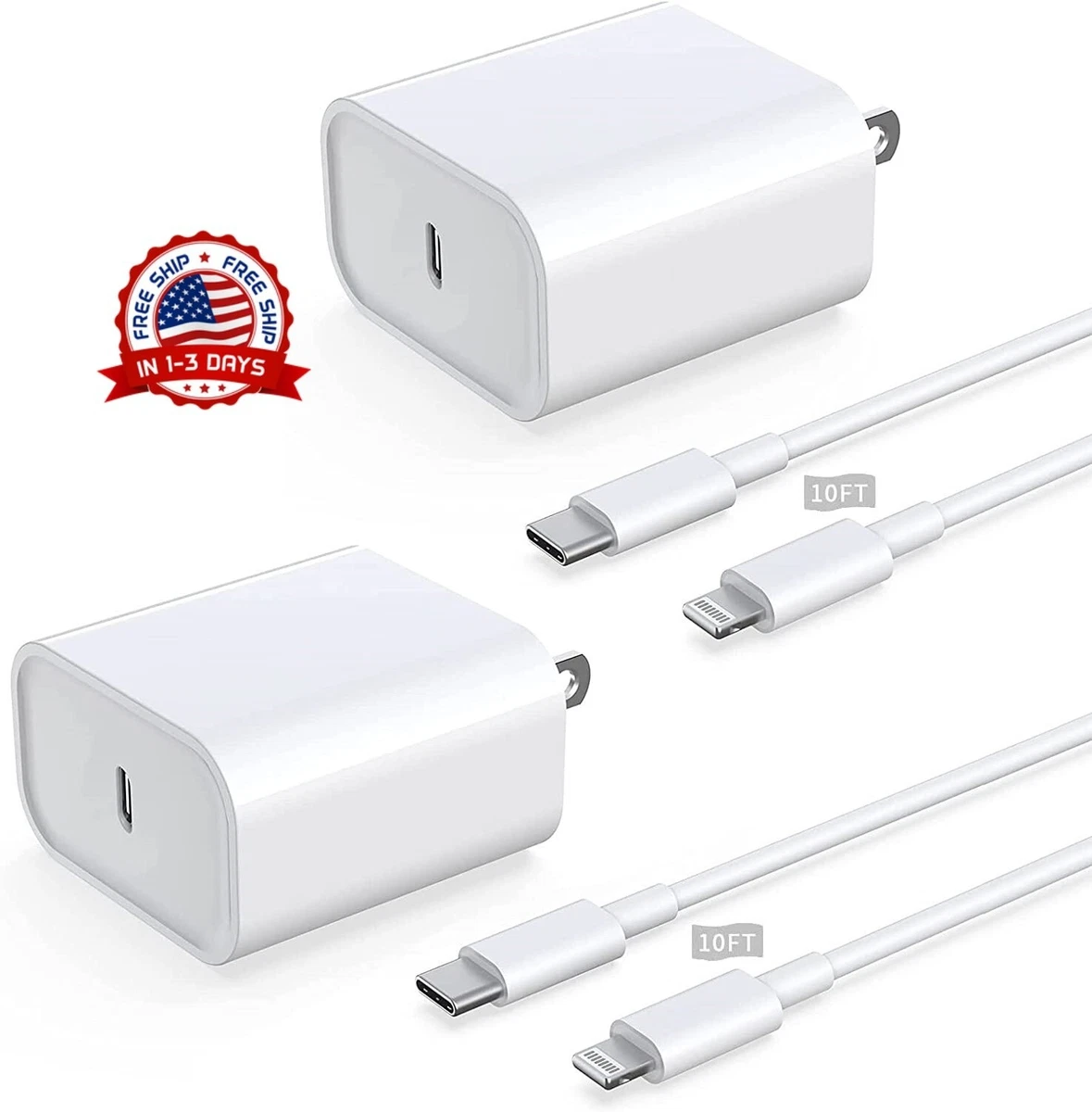 2x Cargador USB Tipo C 20W Carga Rápida Para Apple iPhone 14 / Pro