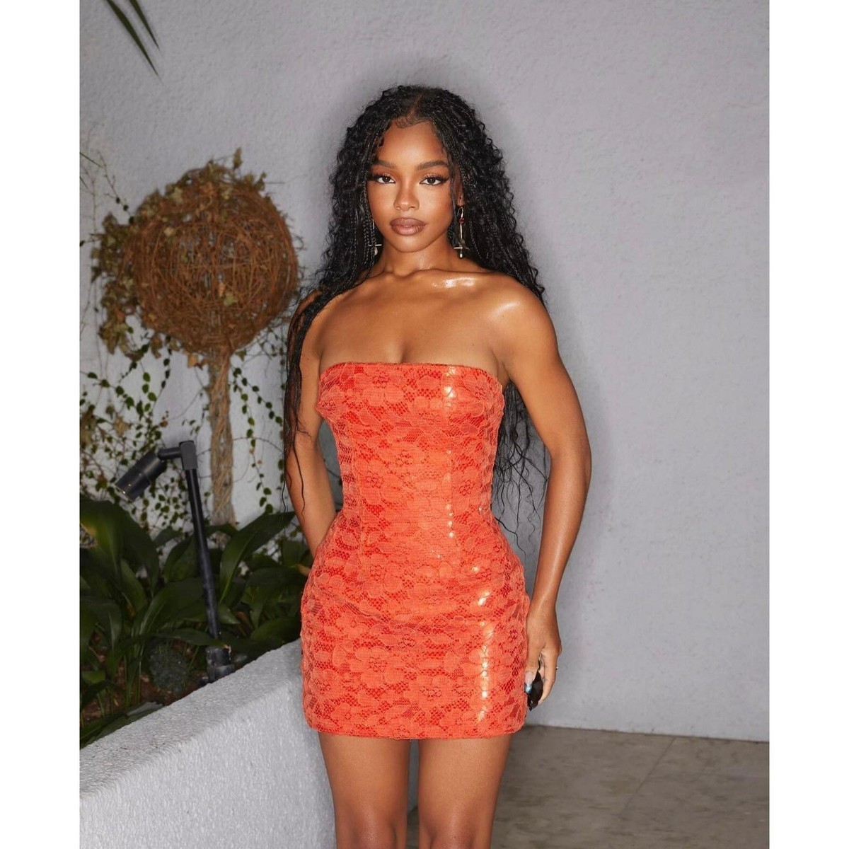 NWT LAQUAN SMITH Spring 2023 Runway Orange Sequin Strapless