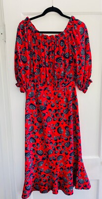 saloni off the shoulder dress Saloni Grace Navy printed Red Off Shoulder Dress
