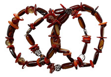 Elastic Bracelets, Set of 3, Brown Theme, Mixed Beads, 7 Inches Each