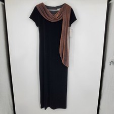 New Vintage Black Velvet Witchy Whimsigoth Dark Fairy Scarf Neck Maxi Dress 10