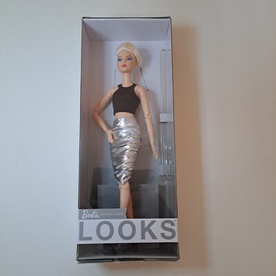 Barbie Signature Looks Model #8 Blonde Pixie Cut Black and Silver Outfit HCB78