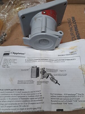 APPLETON EFSR20232 AL20AMP U-LINE MENT RECEPTACLE ONLY MODEL B 2- Hp 240vac
