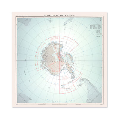 Antarctic Regions 1962 Map Large Wall Art Print Square 24X24 In