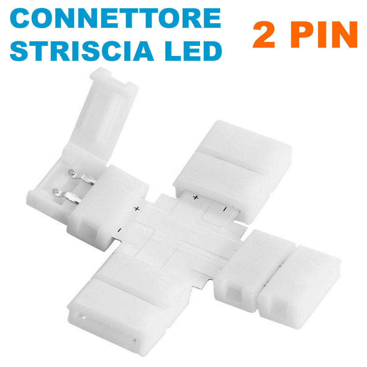 CN10-D - CONFEZIONE 10 PEZZI CONNETTORE TRASPARENTE LINEARE PER STRISCIA STRIP LED MONOCOLORE 2 PIN 10MM
