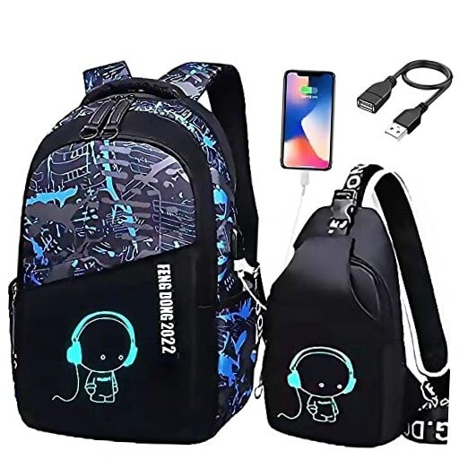 Blue 15.6 Laptop Backpack for Boys with USB Charging Port