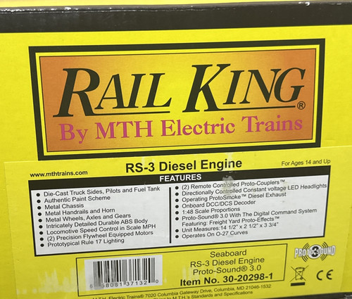 MTH RailKing 30-20298-1 SEABOARD RS-3 Diesel Engine #1650 O-Gauge ProtoSound 3.0 - Picture 9 of 10