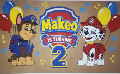 Cartoon & TV Characters Birthday Party Backdrop with PAW Patrol, Stitch, Bluey