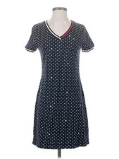 Tommy Hilfiger Cotton blend V neck polka dot logo dress navy blue XL