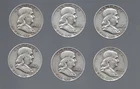 Lot of 6 Franklin Half dollars 1958 VF/XF Silver