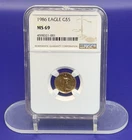 1986 $5 Gold Eagle NGC MS69 1/10 oz American Gold Eagle AGE First Year Issue