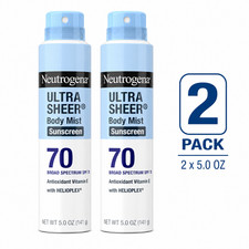 Neutrogena Ultra Sheer Body Mist Sunscreen SPF 70 5oz 141g Pack of 2 UVA UVB