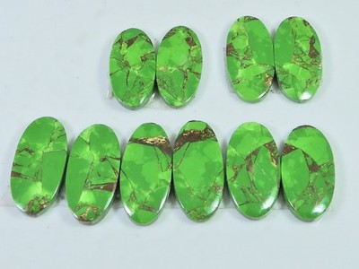 Green Copper Turquoise Matched Pair Oval Cabochon Loose Gemstone 05Pair Lot