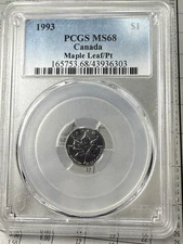 1993 Canada 1/20 oz. Platinum $1 Maple Leaf PCGS MS68 Rare! First Year Low Mint