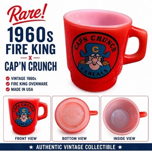 RARE Vintage Fire King Cap’n Crunch Cereal Red Mug Anchor Hocking Made In USA