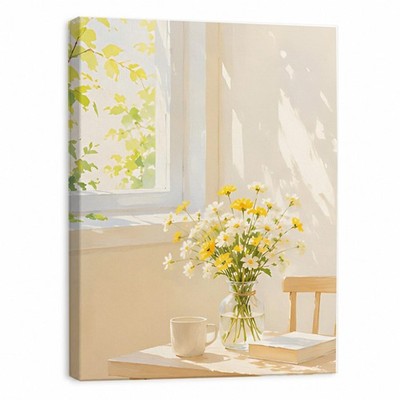 Daisy Vase Canvas Print Sunny Kitchen Table Still Life Custom Wall Art