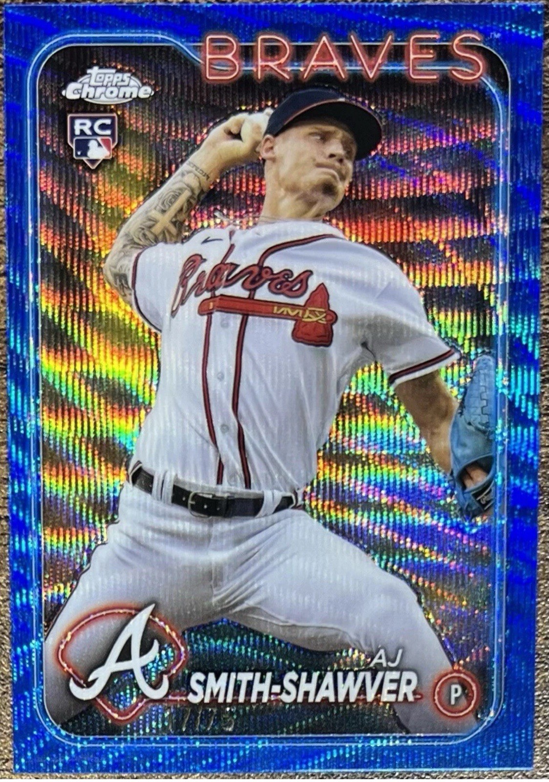 AJ Smith-Shawver 2024 Topps Chrome Blue Wave Refractor Rookie #17/75 Braves #19