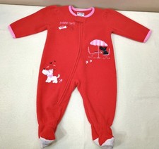 Vtg Infant Girls Red Scottie Dog Sleeper Sleep  Play 1 Pc Footed Pajamas 12 mo