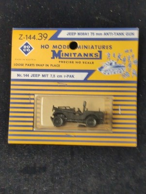ROCO MiniTanks- JEEP M38 A1 MIT W/75mm Anti-Tank Gun Z-144 - HO 1:87 Scale NOS