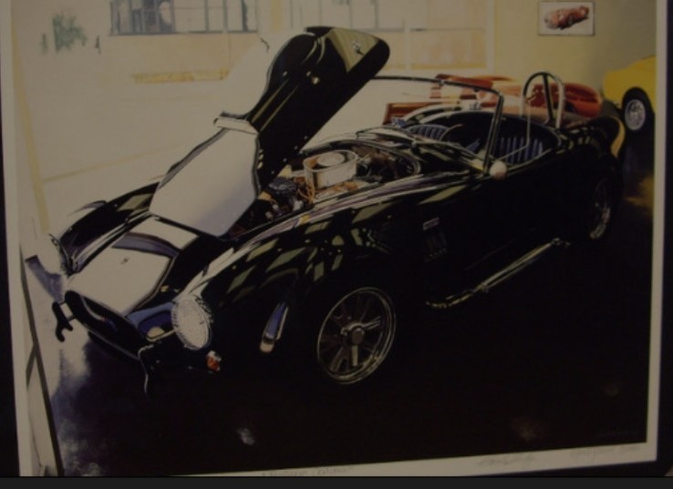Autographed By Artist/ Shelby Vintage 1960s Shelby Cobra Poster/Print Wall Decor