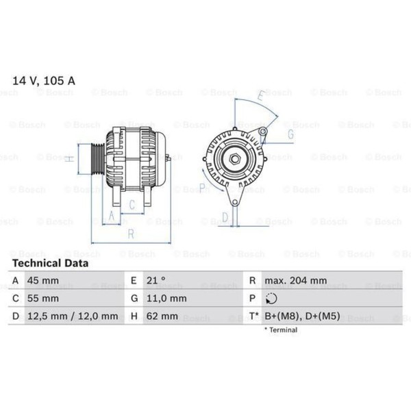 Bosch Generator Lichtmaschine 105A 14V FüR Fiat Punto Lancia Kappa SW Lybra-image