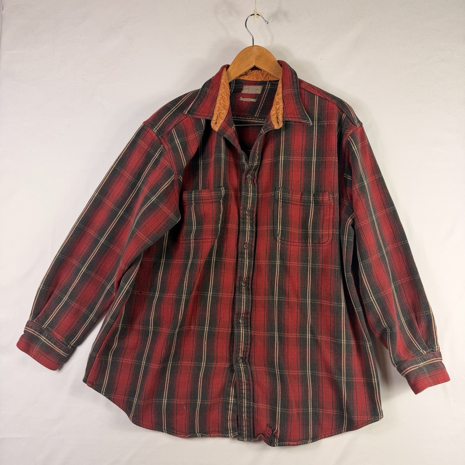 St. John's Bay Brawny Flannel Plaid Heavy Weight Button Up Shirt Size 2XLT Red
