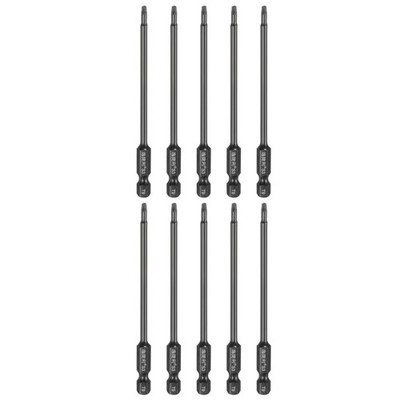10pcs T9 Magnetic Torx Screwdriver Bits 1/4'' Hex Shank 100mm Length, Black