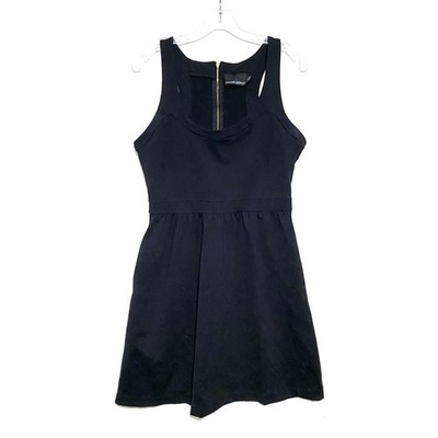 Cynthia Rowley Little Black Dress L Fit Flare Pockets Gold Zipper Classic Chic