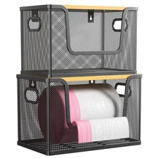 2 Pack Trash Bag Holder with Cover, Metal Garbage Bag Dispenser for Kitchen O...