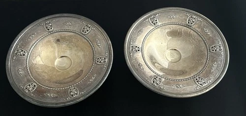 Pair Wallace Rose Point Sterling Silver Footed Pedestal Compote Candy Dishes