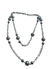 Silvertone Filigree Station Beaded Chain Necklace 2 Strands 