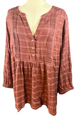Wrangler Wrancher Western Plaid Flannel Babydoll Pullover Button V-Neck 2XL