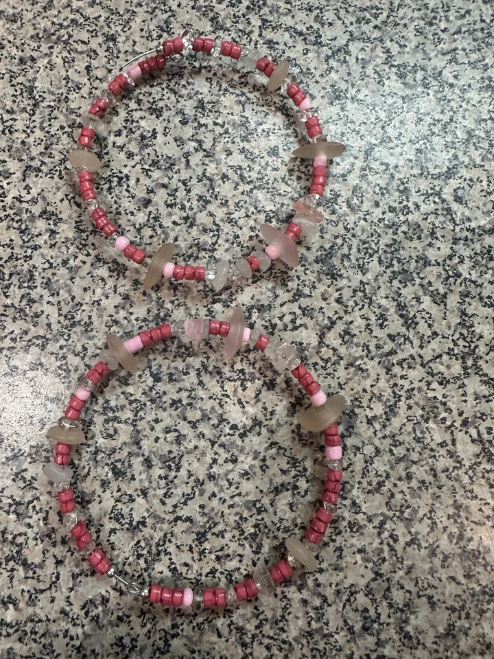 Free People Bohemian Stone Crystal Karma Hoops Earrings Pink Whimsical Summer - Image 3 of 3