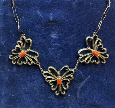 Mekechto Jim Navajo Tufa Cast butterfly necklace sterling silver chain link