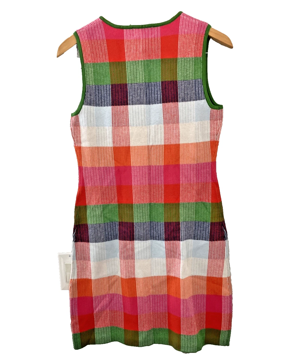 Kate Spade N.Y. Vestito Mini Maglione Plaid Rosso Rosa Verde Blu Tg Med Nuovo