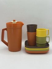 Vintage Tupperware Toys Picnic Serve Set w Pitcher Cups Tumblers Plates MCM Lot