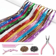 Hair Tinsel Kit with Tools and Instruction Easy to Use 12 Colors 2400 Strands 48