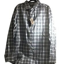 Perry Ellis Mens Dress Shirt Long Sleeve Blue Plaid Size 2X NWT