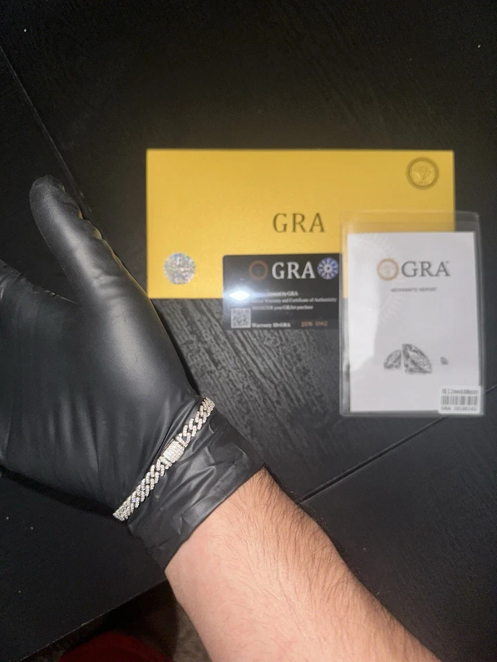 莫桑石迷你 6 毫米迈阿密古巴链式手链冰 925 银色 — 第 2/3 张图片